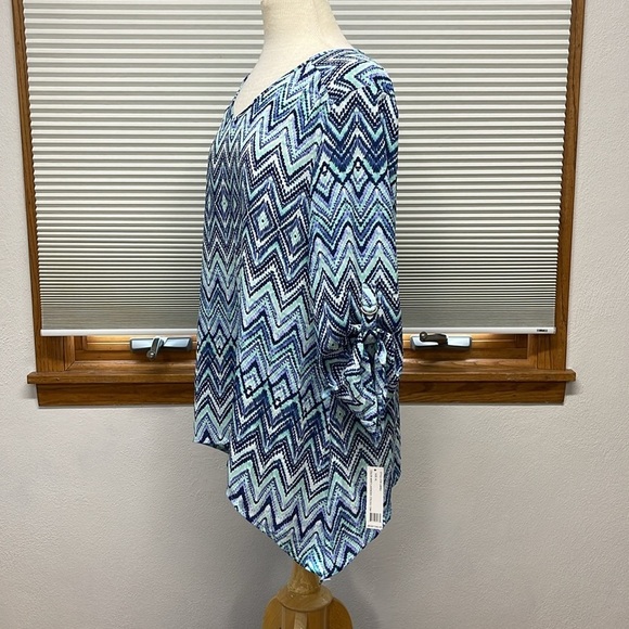 Zac & Rachel NWT Blue Mint Lavender Patterned Assymetrical Hem Top Size XL - Picture 6 of 11